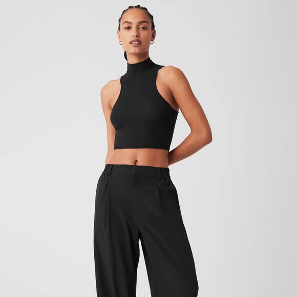 alo Black Ribbed Sea Coast Cropped Turtleneck Tank size Small - Picture 1 of 10